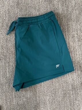 Fabletics Teal Athletic Shorts with Drawstring Waist
